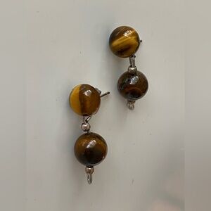 NWT STERLING SILVER 925 TIGER EYE DROP EARRINGS ENERGY STRENGHT BALANCE